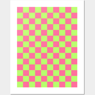 Pink and Green Checkered Pattern Posters and Art